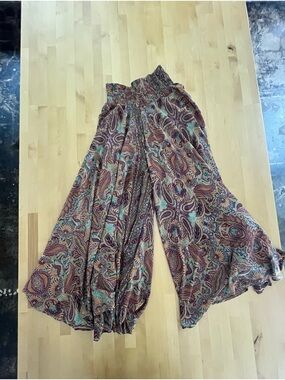 Boho Paisley Wide-Leg Pants - Brown, Maroon, Green